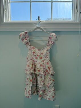 Pink Floral Tiered Ruffle Mini Dress